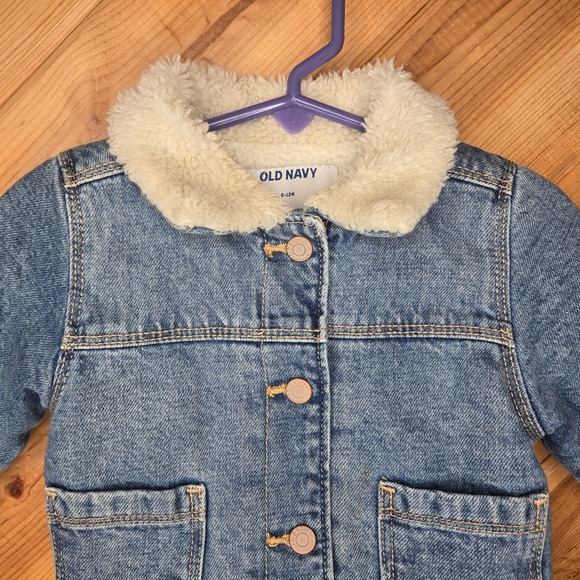 Old Navy 6-12 Months Baby Denim Jacket Sherpa/Fleece Lined Vintage Vibes - Picture 2 of 8